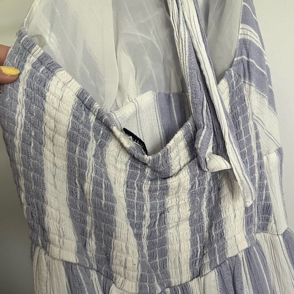 American Eagle Halterneck Striped Mini Sundress Pocket Lavender White Dress XS - Picture 6 of 9